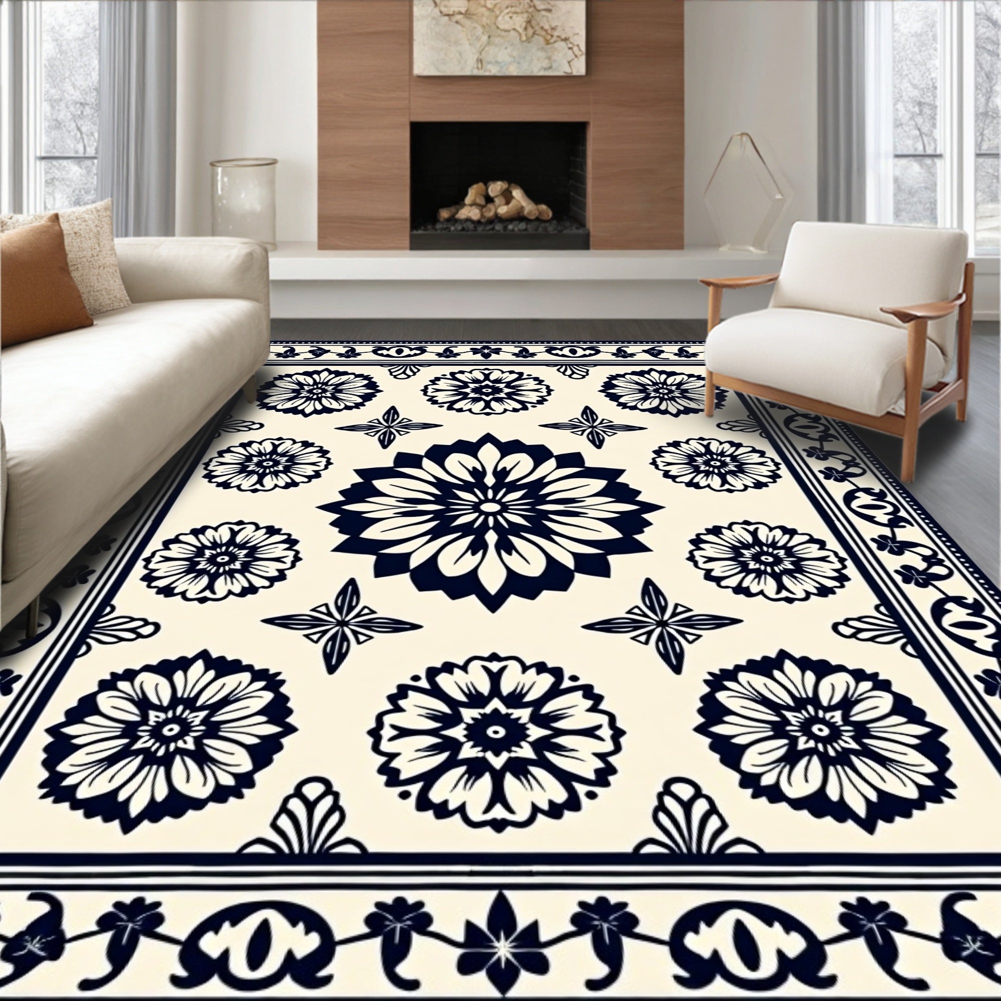 Floral Starburst Geometric Pattern Rug