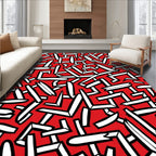 Bold Red White Abstract Jagged Pattern Rug