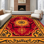 Ornate Red Gold Floral Medallion Runner Rug