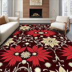 Floral Damask Pattern With Red Blooms Rug
