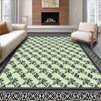 Light Green Floral Bordered Medallion Rug