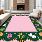 Playful Puppies Green Geometric Frame Rug