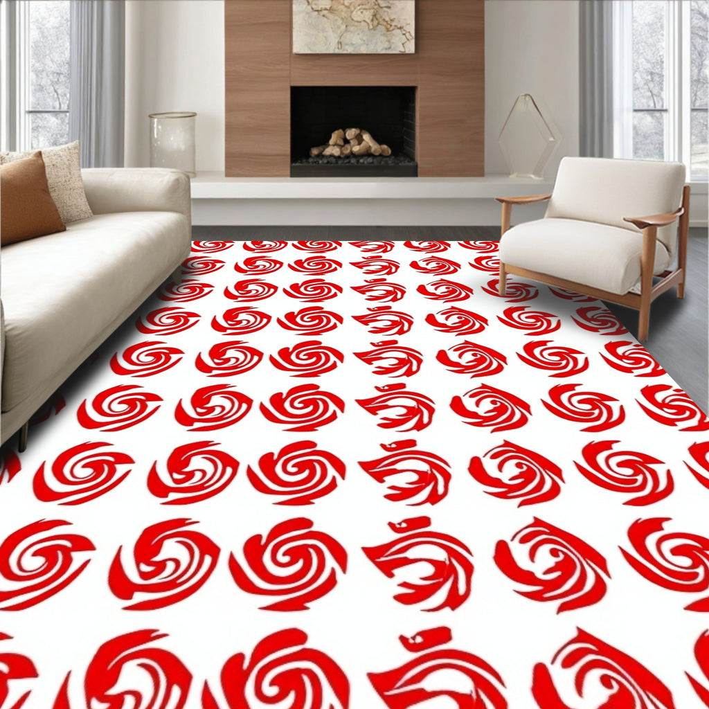 Red Floral Swirl Pattern Rug