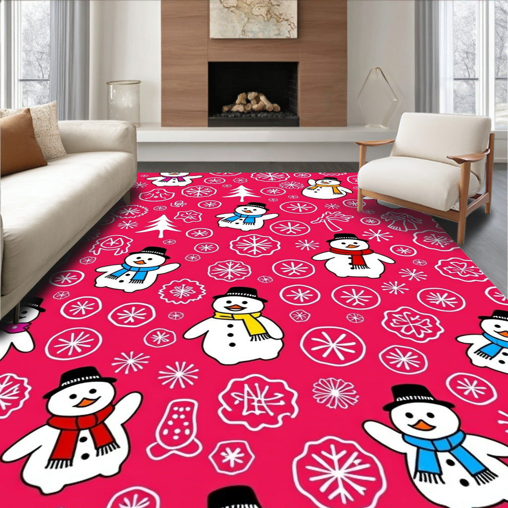 Cute Snowman Snowflake Pattern Rug