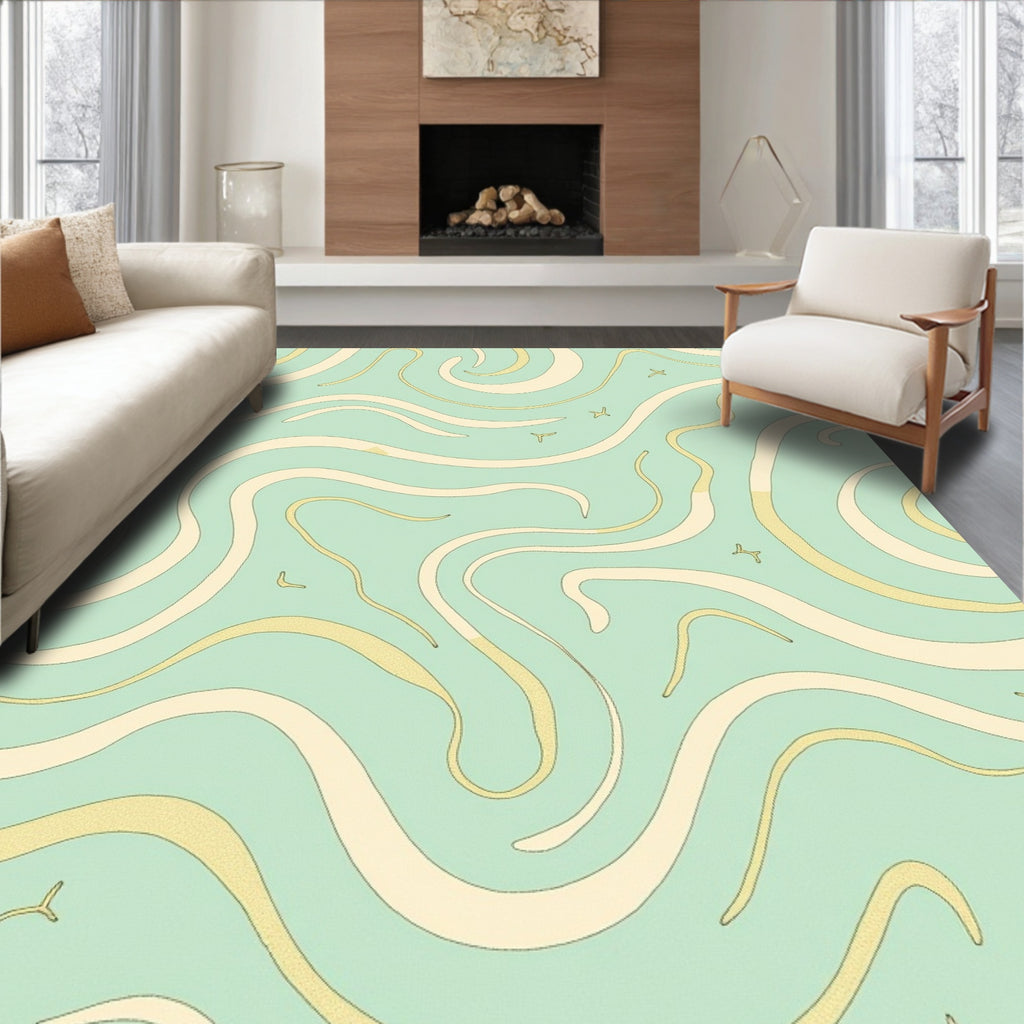 Aqua Waves Abstract Pattern Rug