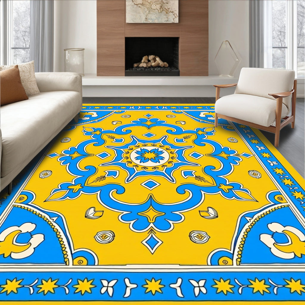 Sunny Blue Geometric Floral Rug