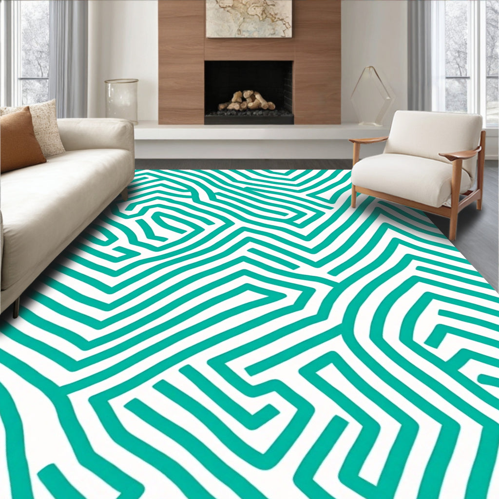 Teal Abstract Linear Movement Rug