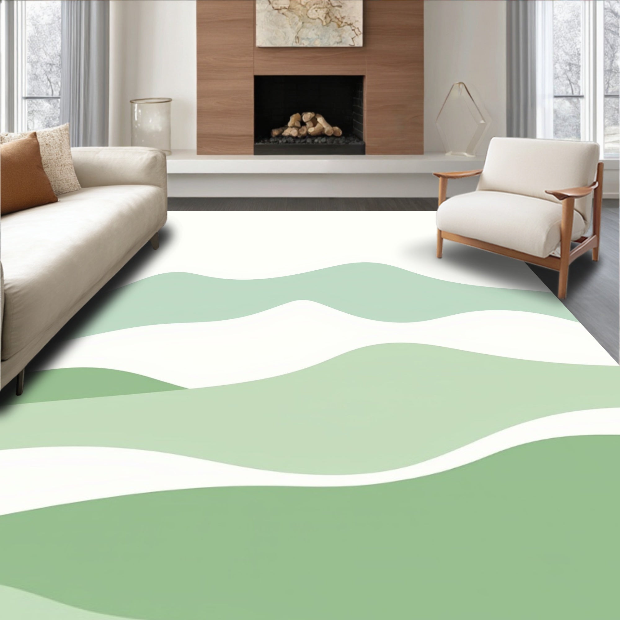 Abstract Gentle Green Hill Design Rug