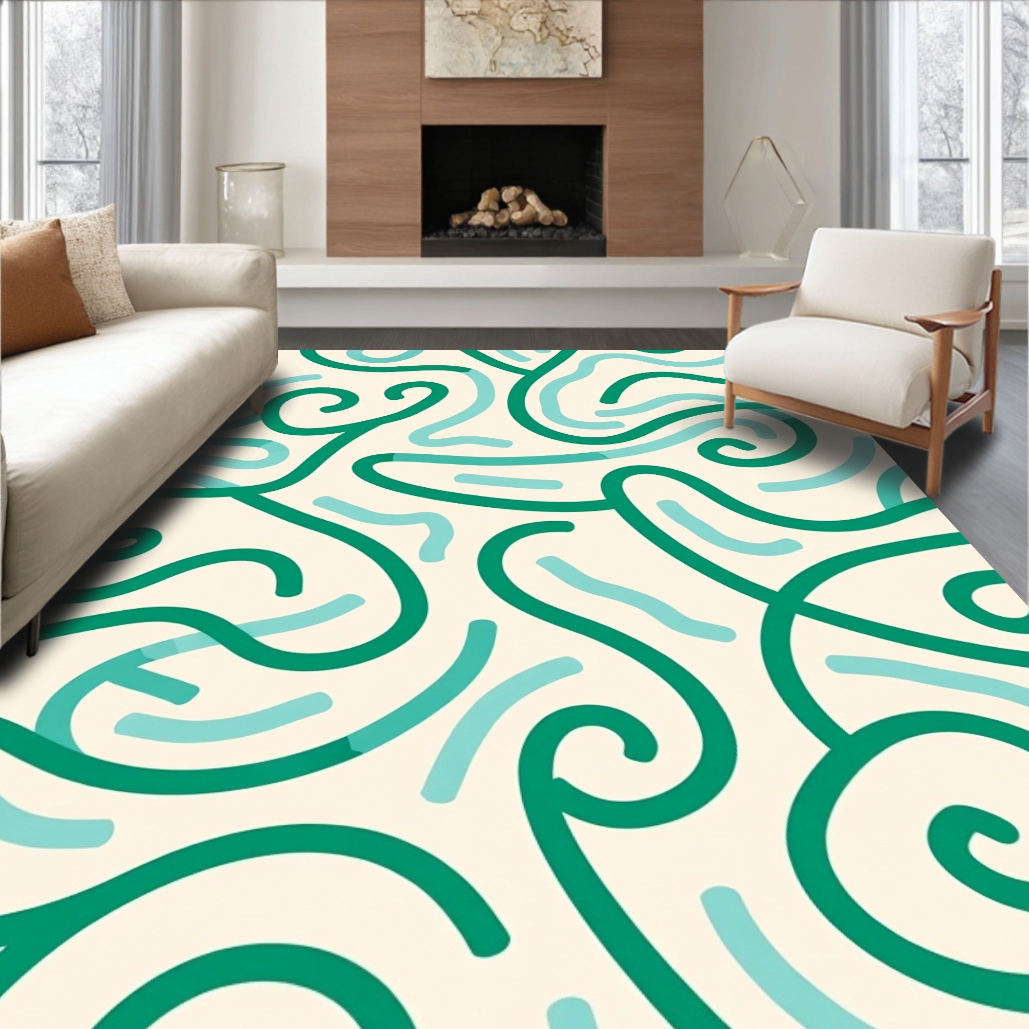 Flowing Swirls Abstract Cream Rug