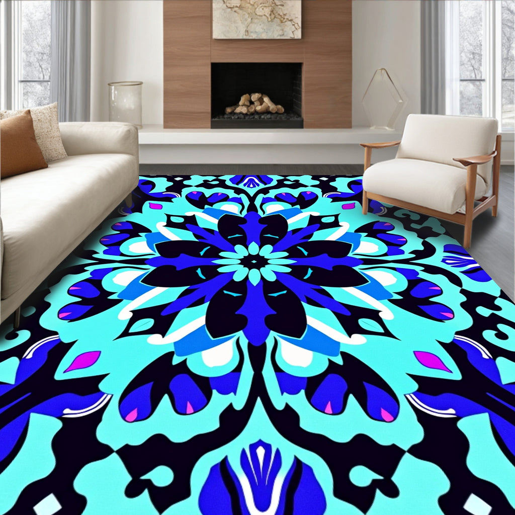 Bold Blue Floral Medallion Design Rug