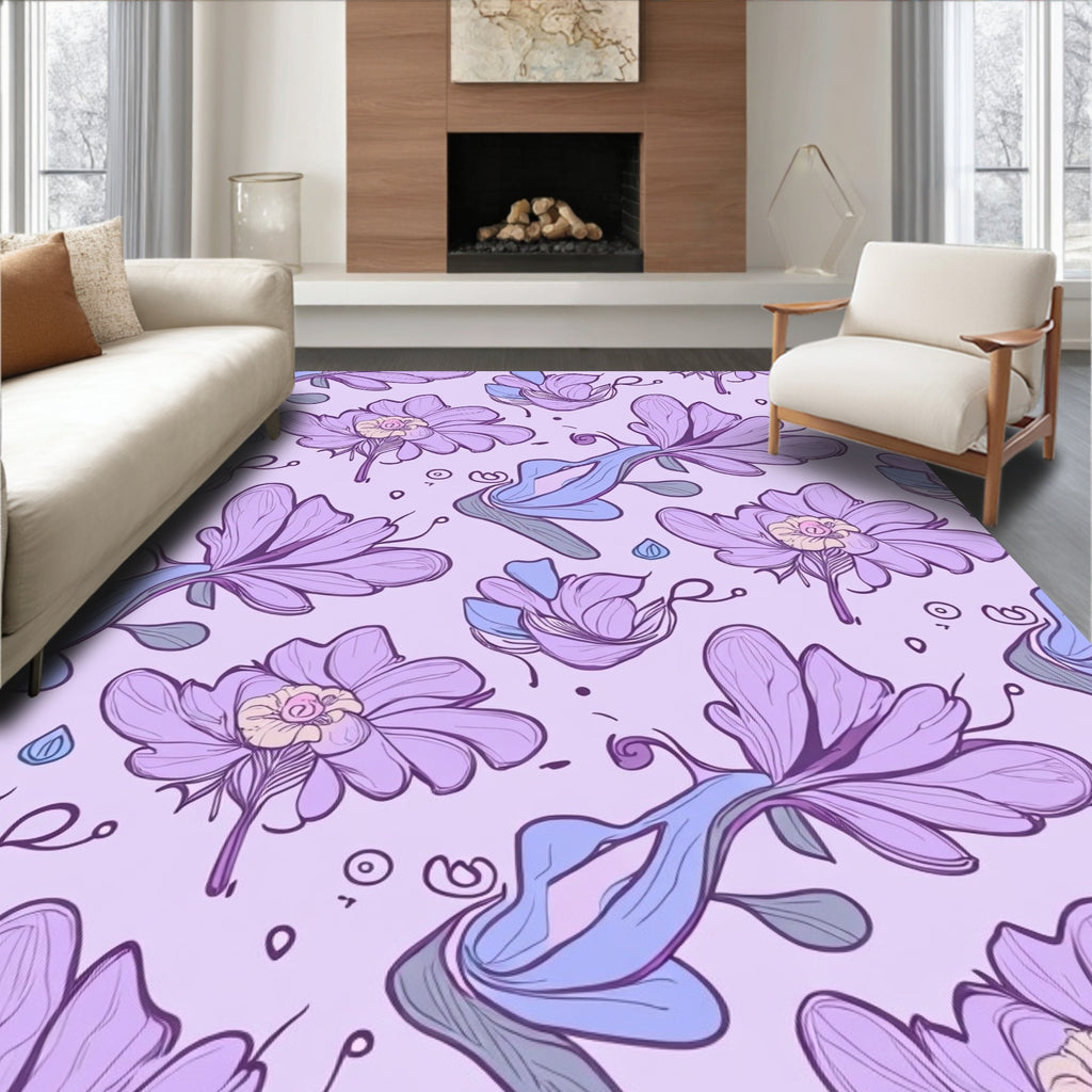 Whimsical Purple Floral Pattern Rug