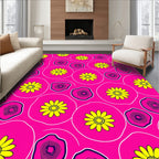 Bright Pink Floral Round PatternRug Rug