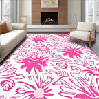 Pink Floral Outline Pattern Rug