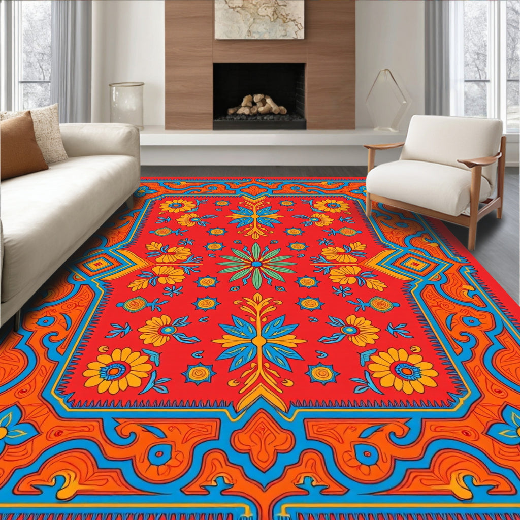 Vibrant Floral Geometric Pattern Rug
