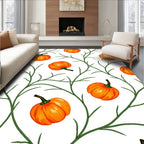 Whimsical Orange Pumpkin Vine Pattern Rug