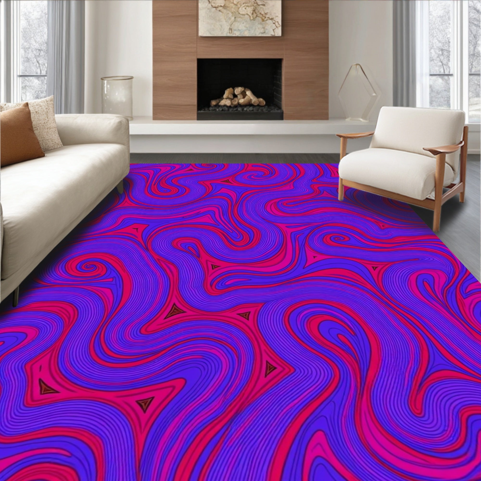 Vibrant Magenta Purple Swirl Pattern Rug