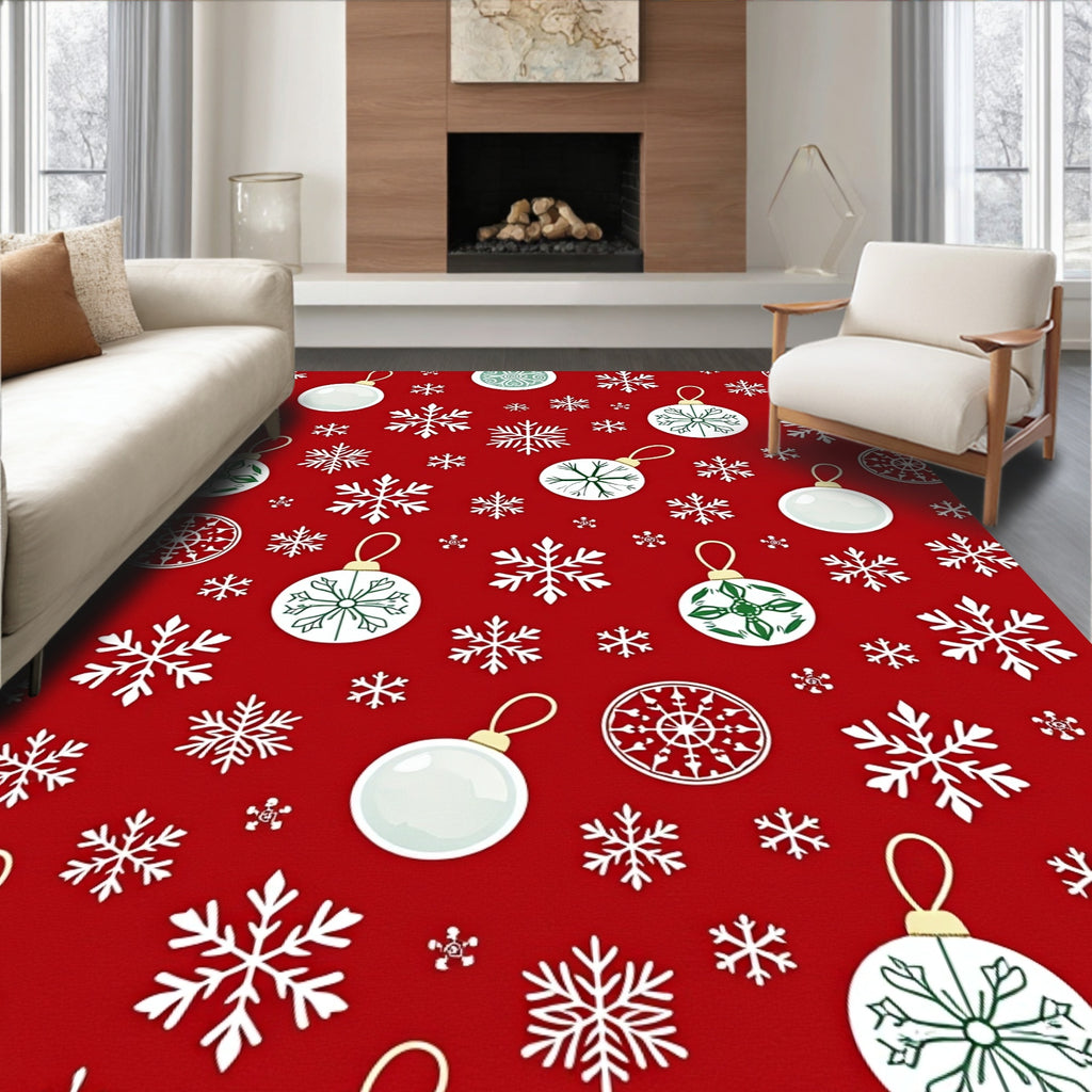 Red Festive Snowflake Ornament Pattern Rug