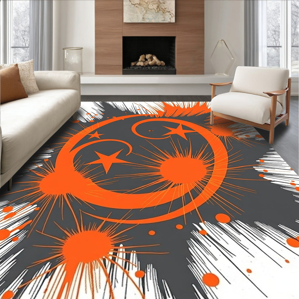 Orange Starburst Swirl Design Rug