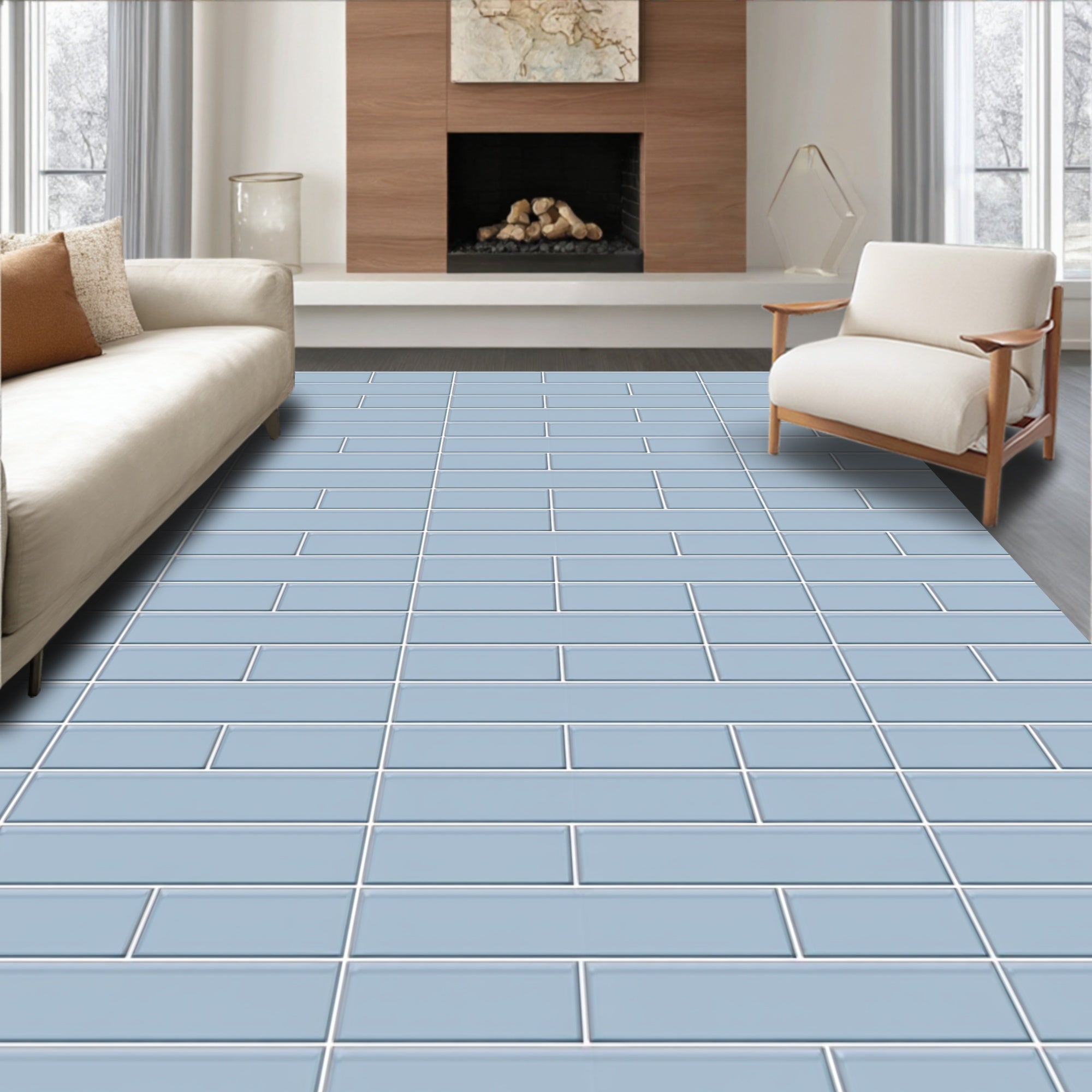 Pale Blue Brick Pattern Design Rug