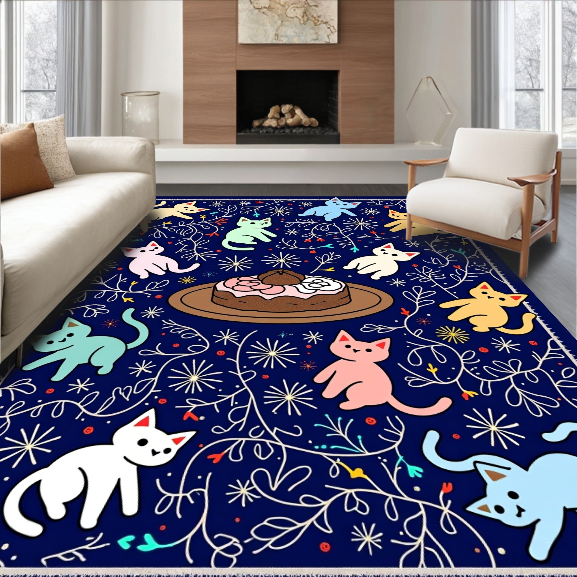 Playful Cats Cake Whimsical Design Rug