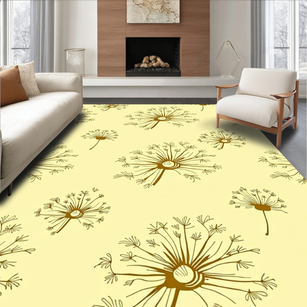 Golden Dandelion Seed Head Pattern Rug