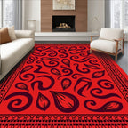 Crimson Swirl Leaf Patterned Rug