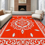 Bold Orange White Floral Scroll Pattern Rug