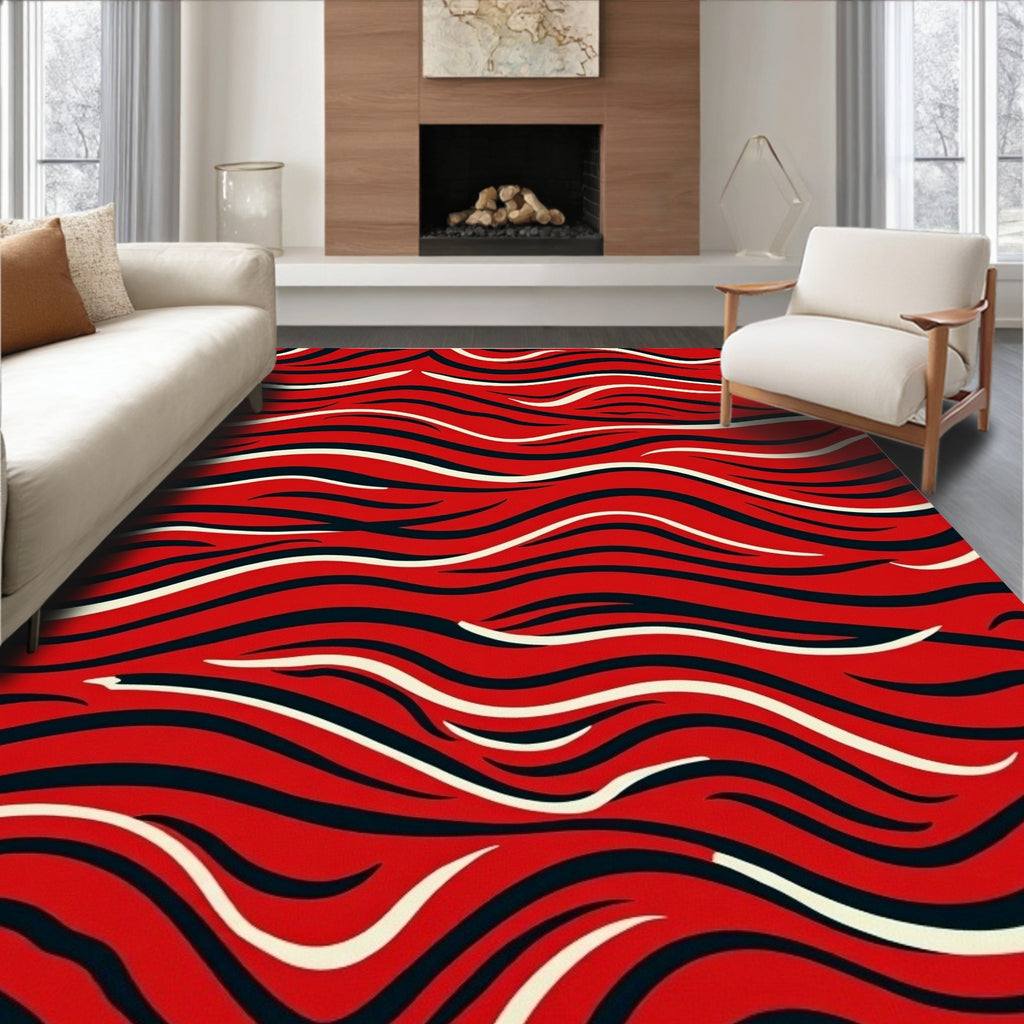 Bold Red and Black Wavy Stripes Rug