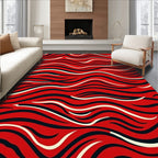 Bold Red and Black Wavy Stripes Rug