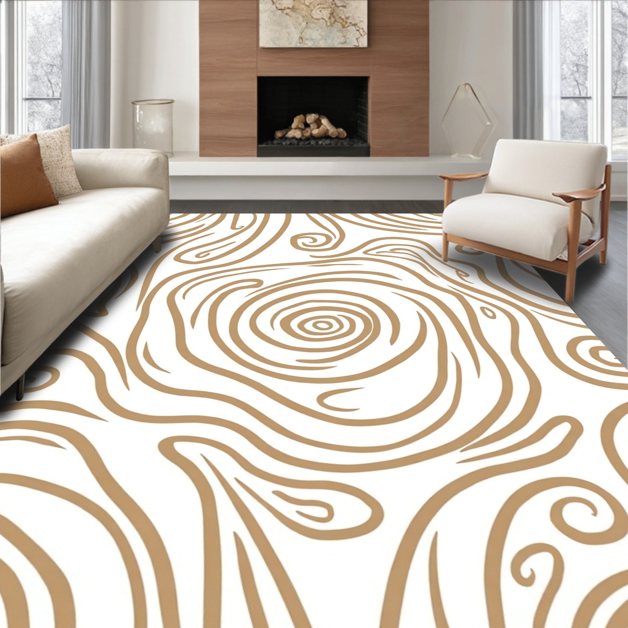 Brown Swirl Organic Wavy Pattern Rug