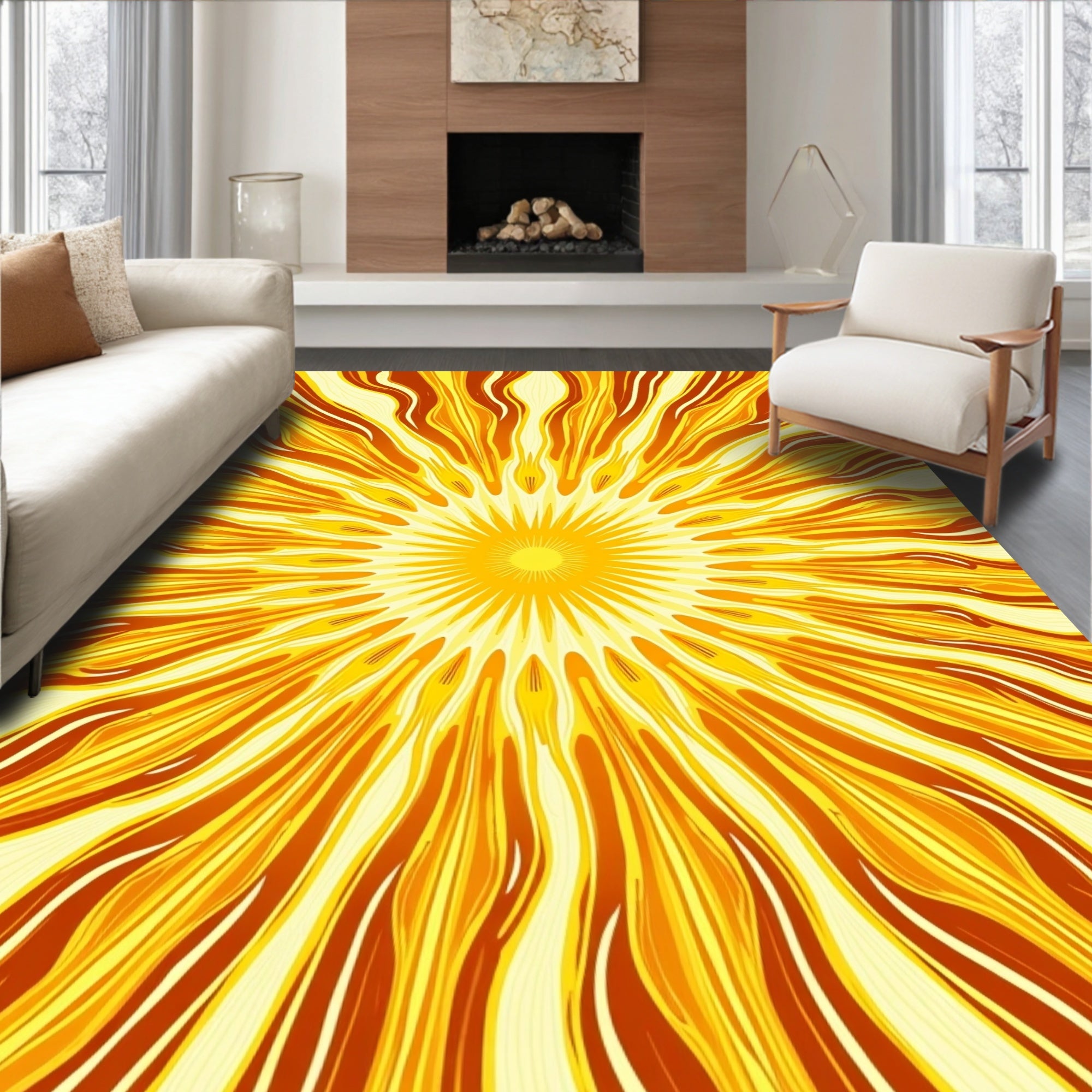 Radiant Sunburst Warm Tones Design Rug