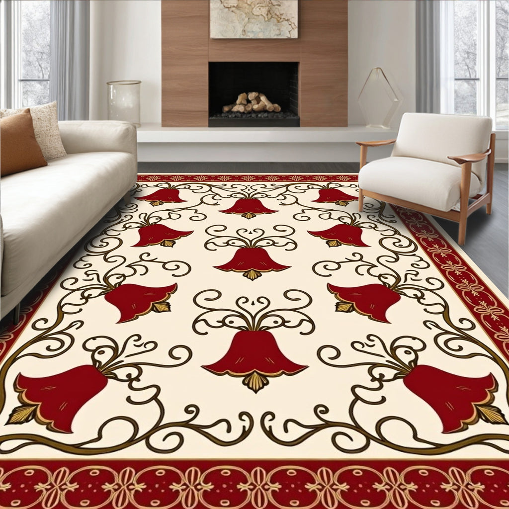 Crimson Bellflower Vine Decorative Rug