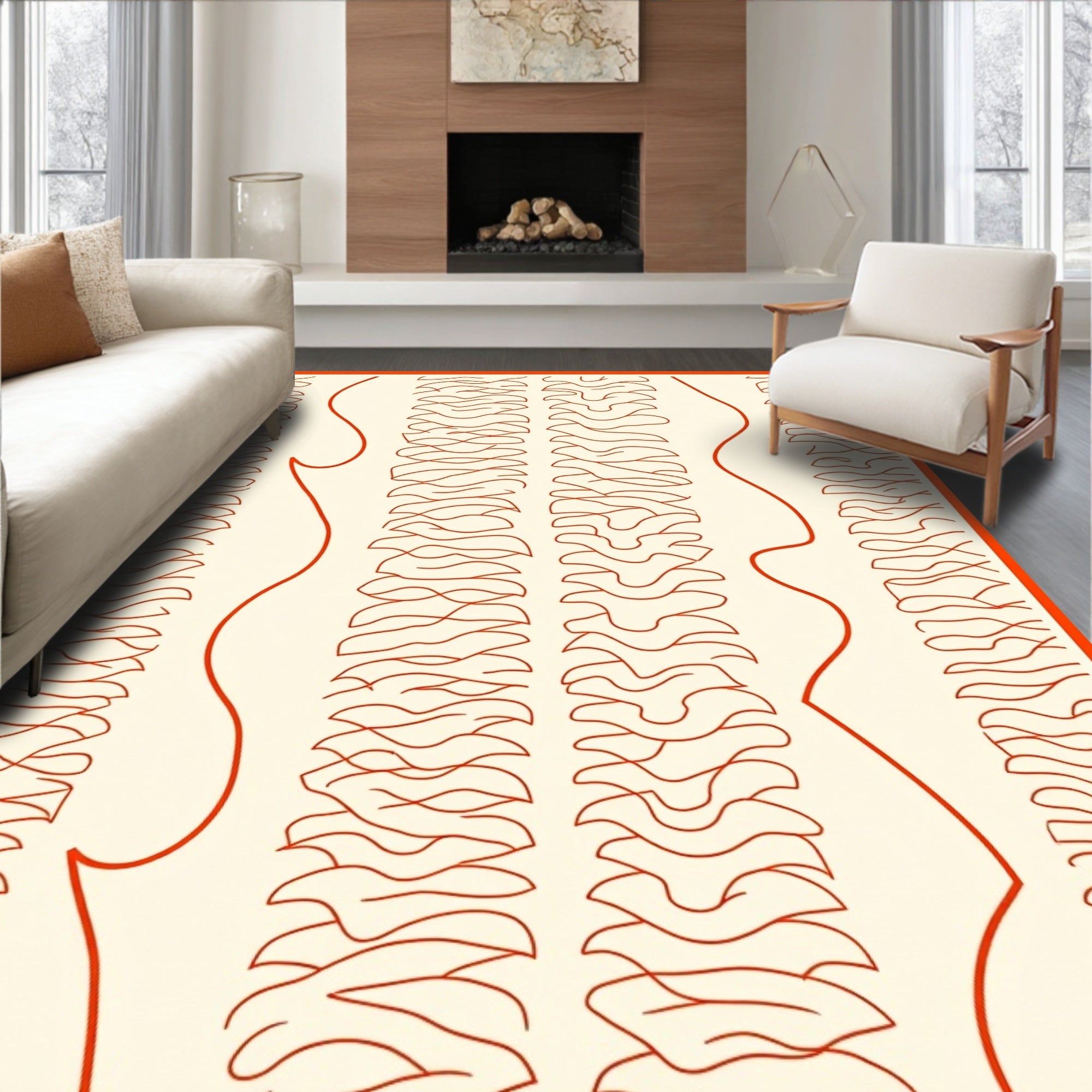 Terra Cotta Organic Wave Stripe Rug
