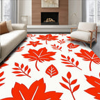 Bold Red Leaf Pattern Rug