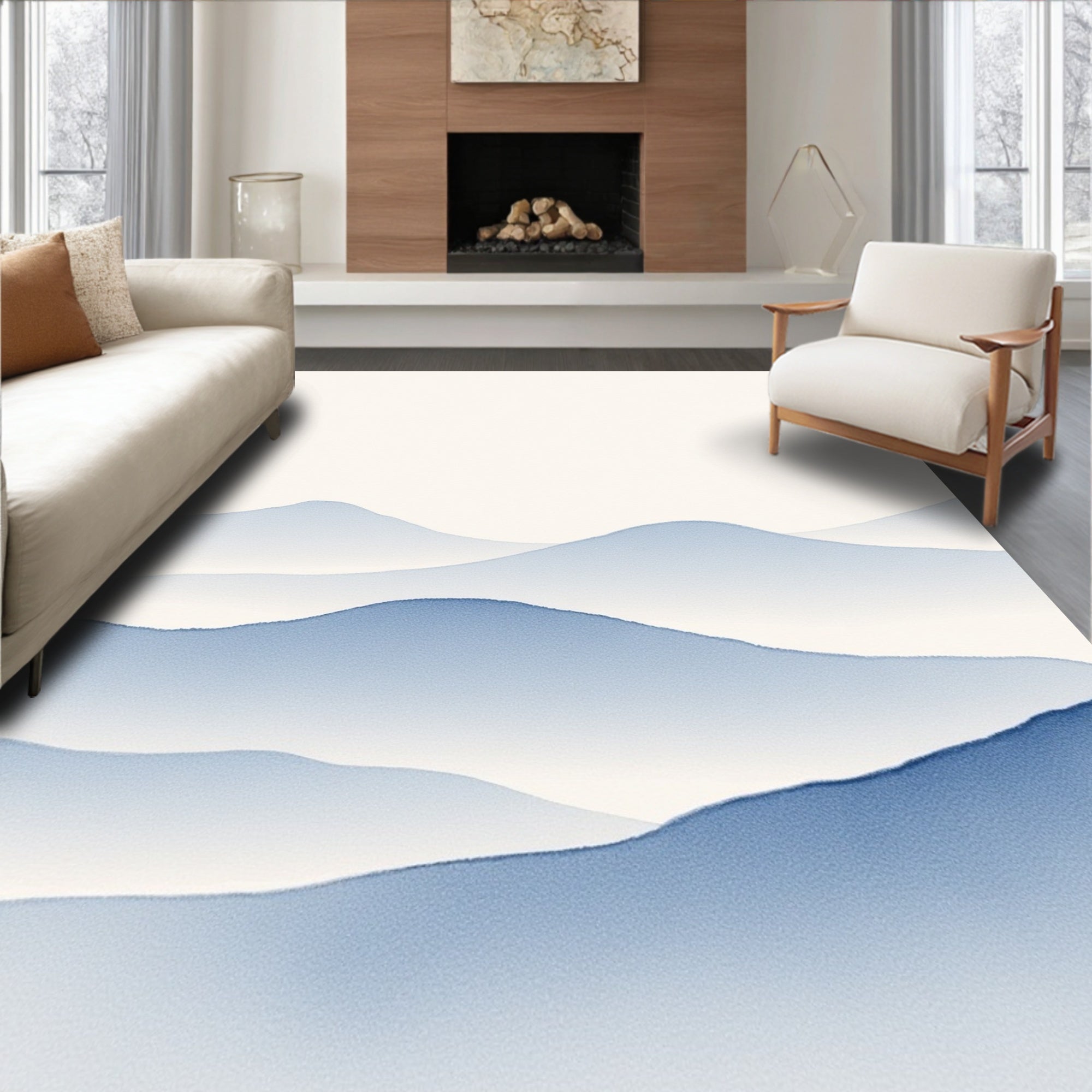 Layered Blue Mountain Silhouette Rug