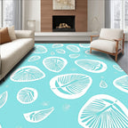 Teal White Feather Pattern Rug