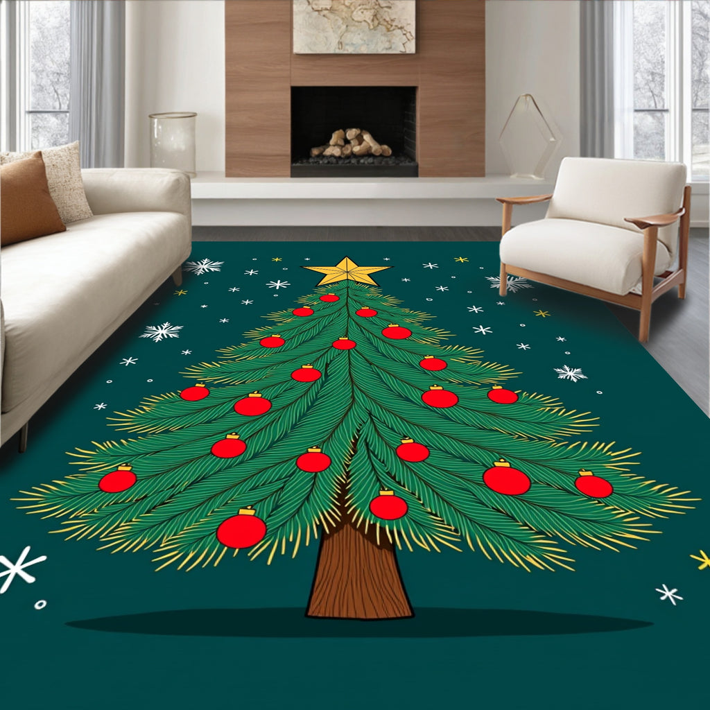 Festive Christmas Tree Star Ornaments Rug