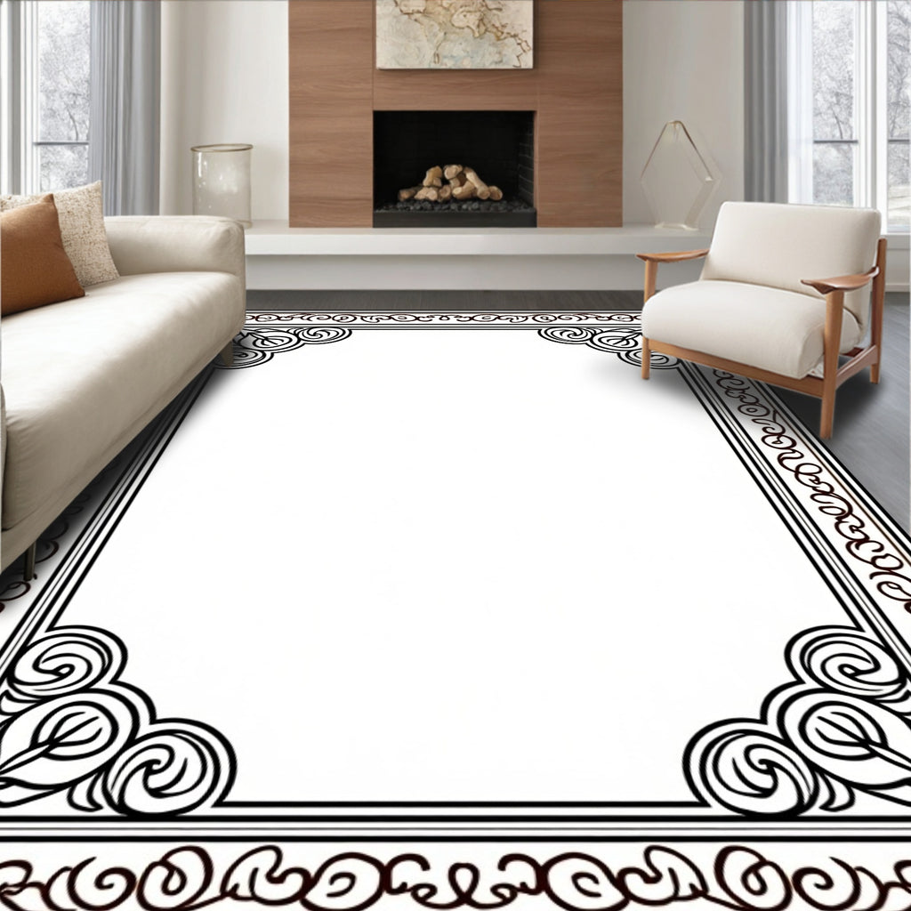Ornate Swirl Border and Corner Design Rug
