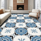 Blue Floral Medallion Tile Pattern Rug