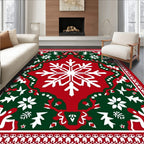 Red Green Snowflake Holly Border Rug