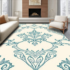 Elegant Teal Scrollwork Floral Damask Rug