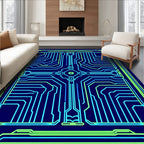 Circuit Board Geometric Blue Green Rug