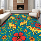 Yellow Cat Floral Pattern Rug