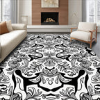 Intricate Floral Pattern Black White Design Rug