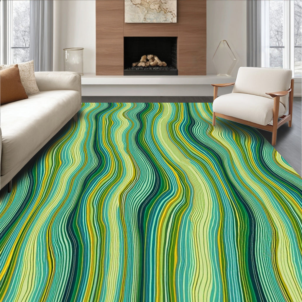 Verdant Wavy Stripe Pattern Rug