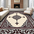 Ornate Dark Brown Cream Medallion Rug