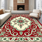 Elegant Red Green Floral Medallion Rug
