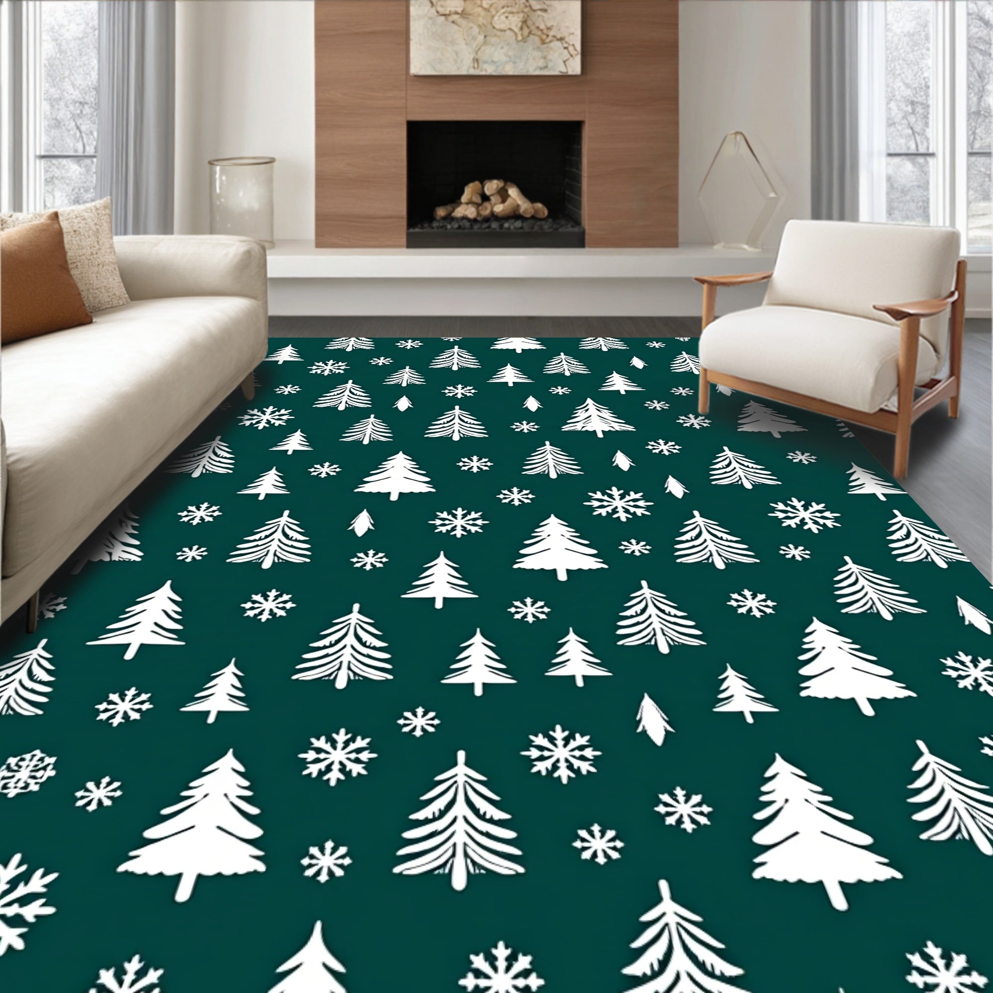 Winter Forest Snowflake Pattern Rug