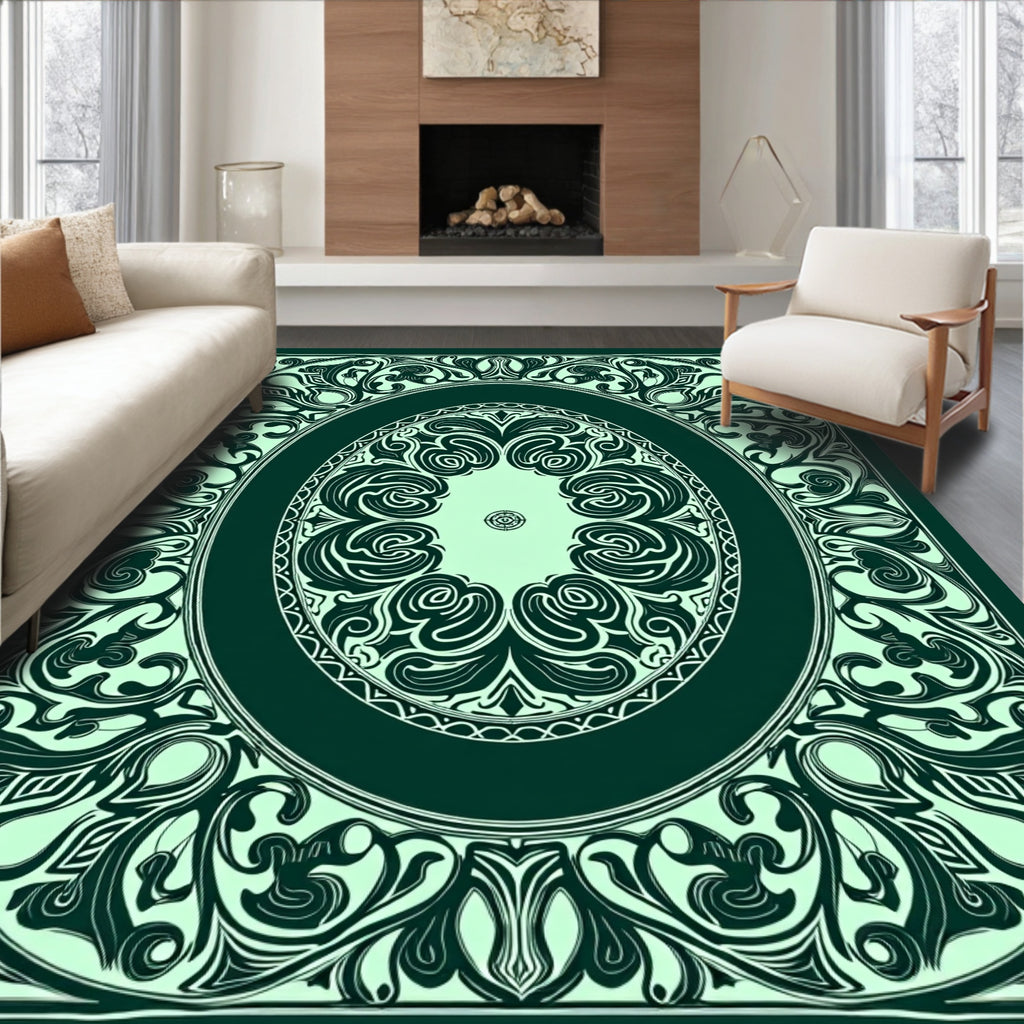 Elegant Floral Oval Frame Rug