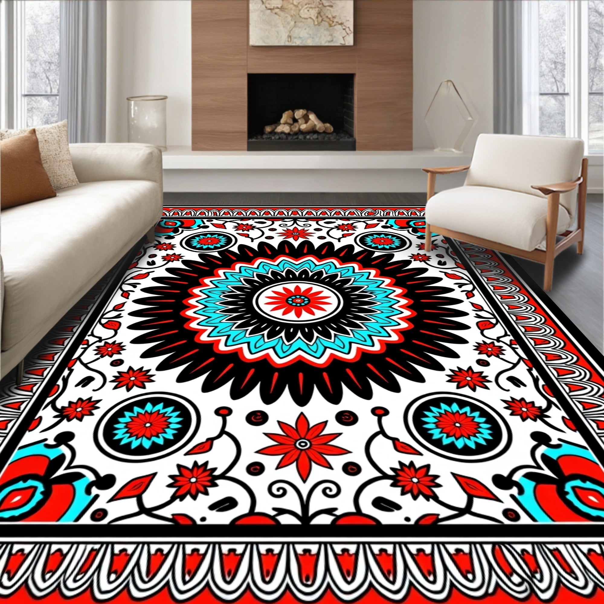 Bold Floral Sunburst Traditional Pattern Rug